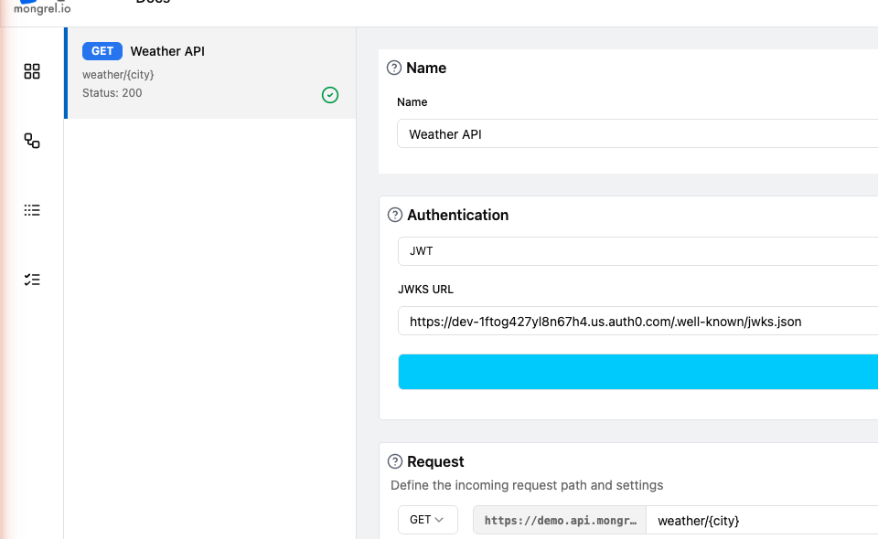 Published route showing its live endpoint URL